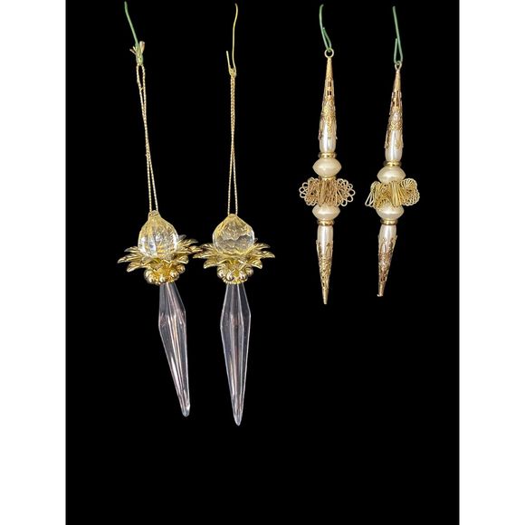 Set of 2 Pairs Pearl and Gold Acrylic and Metal Ornaments Christmas or Wedding - Picture 2 of 13